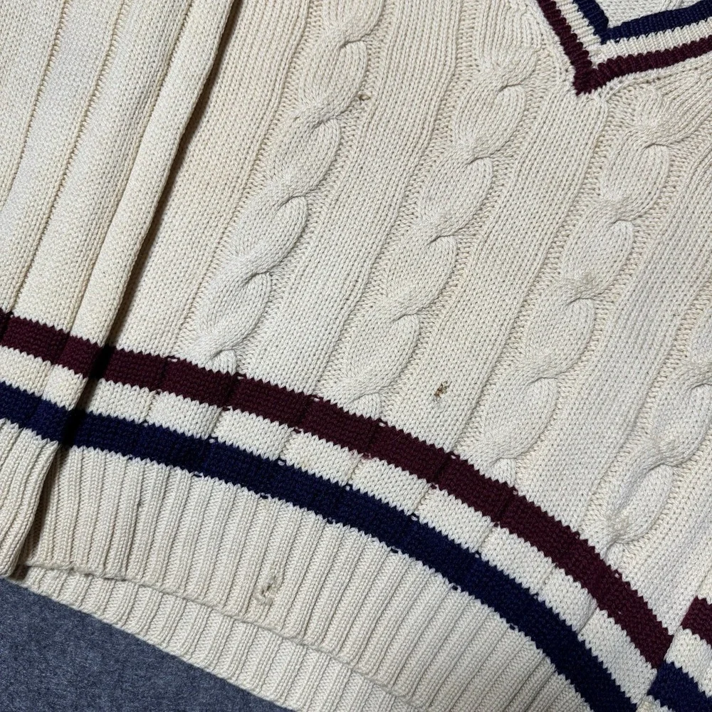 VTG 70s 80s Buckley Sweater LTD. Cable Knit V Neck Wool Knit‎ Mens L Distressed